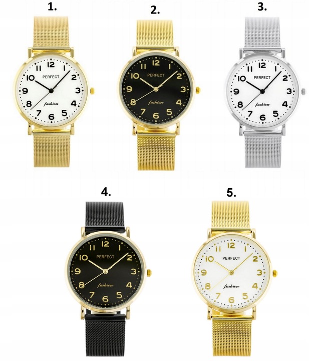 ZEGAREK DAMSKI PERFECT TINA +BOX +GRAWER cyfry bransoletka mesh złoty