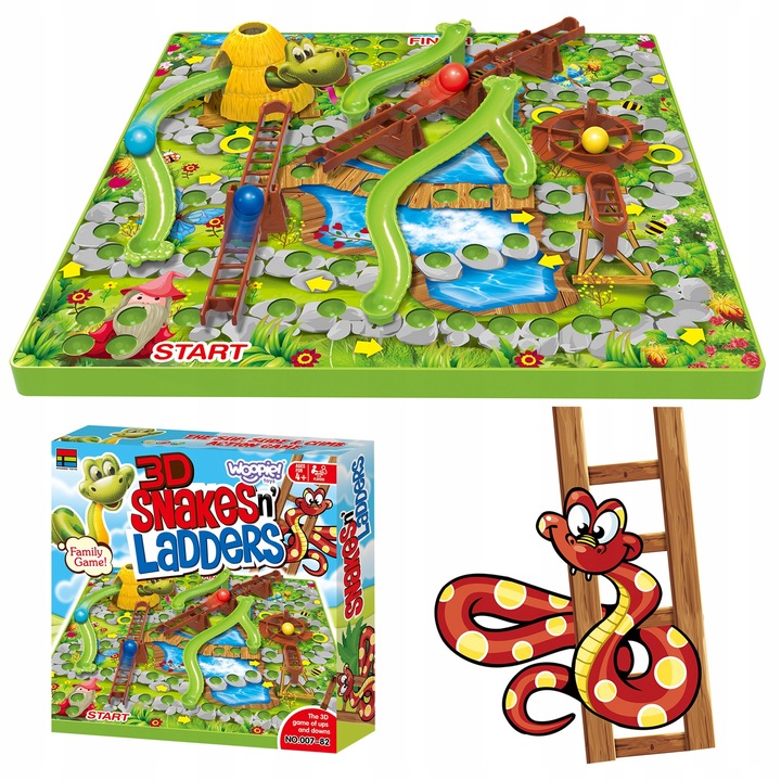 GRA PLANSZOWA WĘŻE DRABINY 3D SNAKES AND LADDERS RODZINNA 5+ WOOPIE