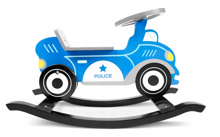 AUTO KOŃ NA BIEGUNACH POLICJA ZABAWKA NA BIEGUNACH DREWNIANY BUJACZEK