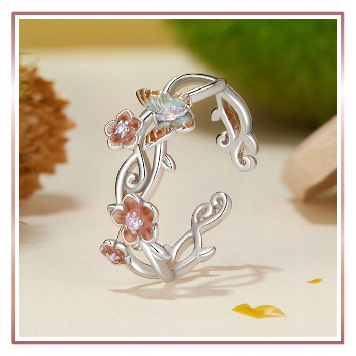 Srebrny Pierścionek Otwarty ZAPACH WIOSNY S925