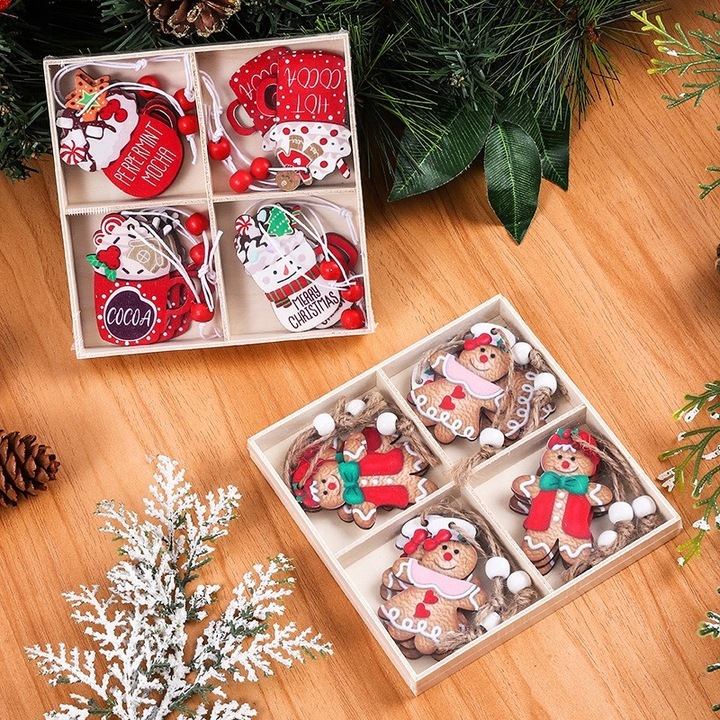 Komplet zawieszek choinkowych PIERNICZKI drewniane 12 sztuk w opakowaniu