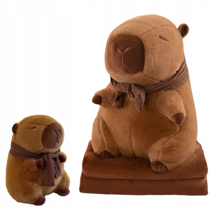 MASKOTKA KAPIBARA Z SZALIKIEM DUŻY PLUSZAK Z KOCYKIEM PODUSZKA 3W1 40 CM