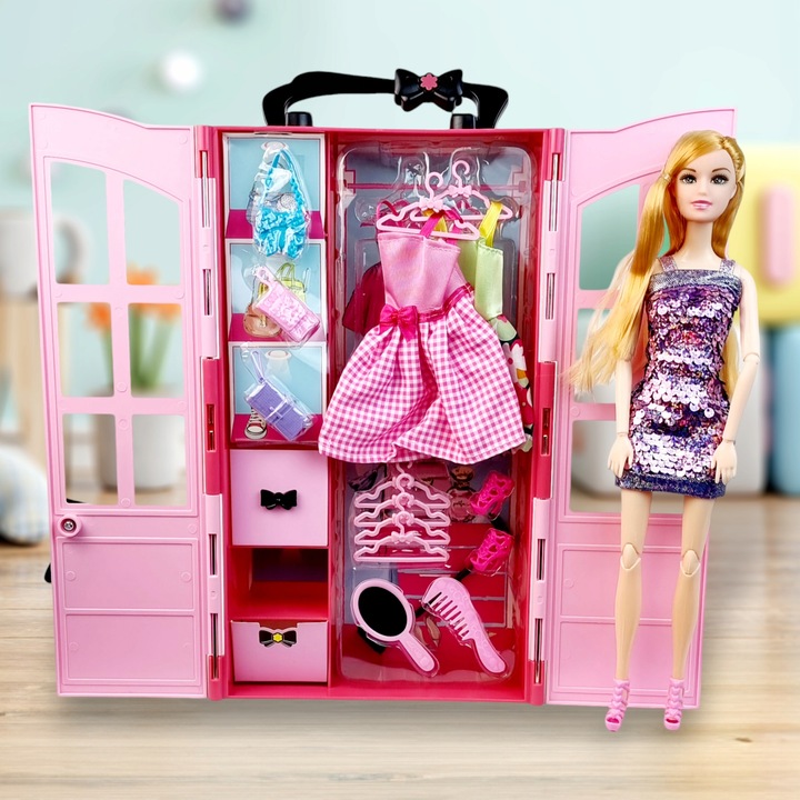 Szafa dla Lalek Garderoba dla Lalek Domek dla Lalek Akcesoria Lalka Różowa