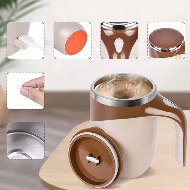 AUTOMATYCZNY KUBEK TERMICZNY 380 ML MAGNETYCZNE MIESZADŁO USB DLA KAWOSZY