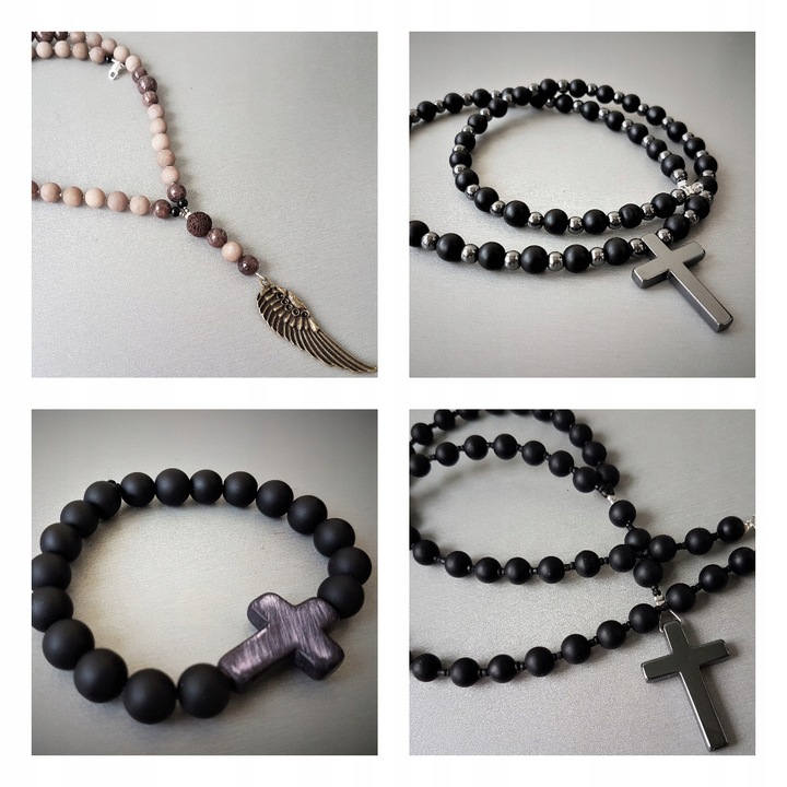 MĘSKI NASZYJNIK RÓŻANIEC ONYKS HEMATYT HIT Nowość