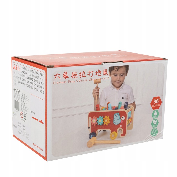 Drewniana Kostka Edukacyjna Słoń Wbijak Młotek Zabawka Prezent dla Dzieci