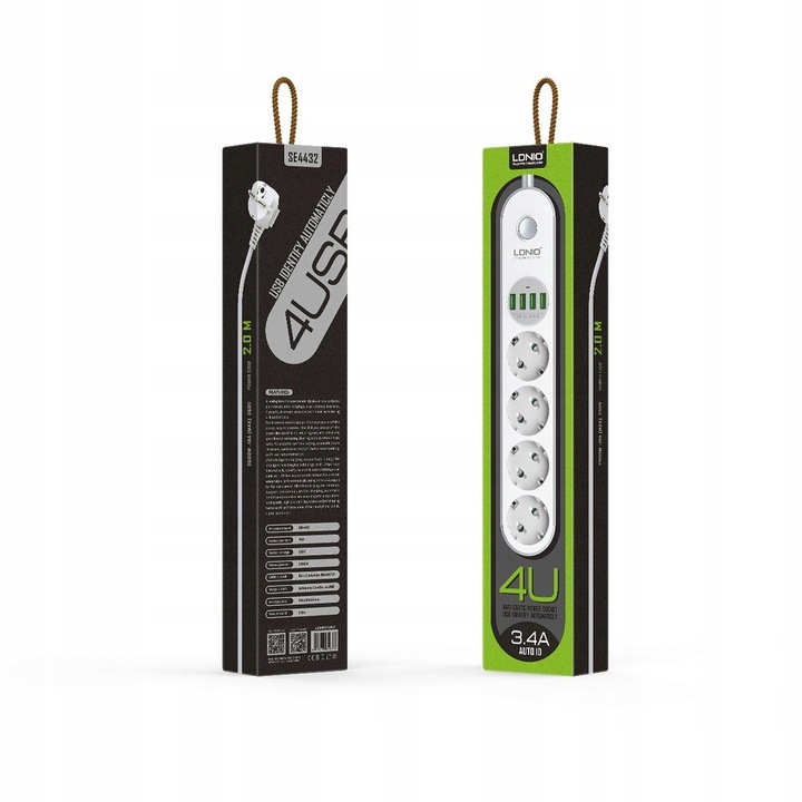Listwa zasilająca Ldnio SE4432 z ładowarką USB