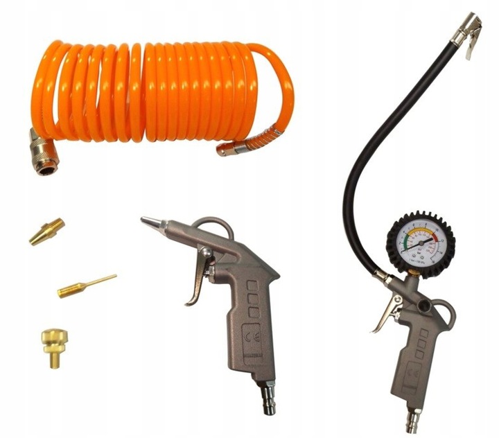 Pistolet do przedmuchiwania i pompowania 6 elementów manometr przewód dysze