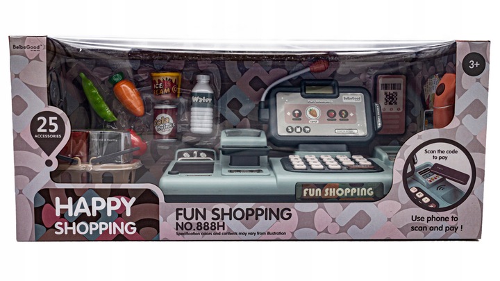 Sklepowa KASA Fiskalna DUŻY Zestaw dla Dzieci Mikrofon Waga Koszyk Czytnik