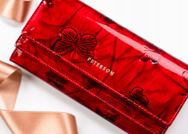 Portfel damski skórzany PETERSON duży czerwony super pojemny RFID STOP kart