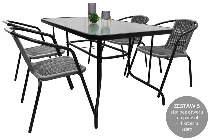 ZESTAW MEBLI OGRODOWYCH BALKON TARAS STÓŁ 120x70+ 4x KRZESŁA LORETTO MIX
