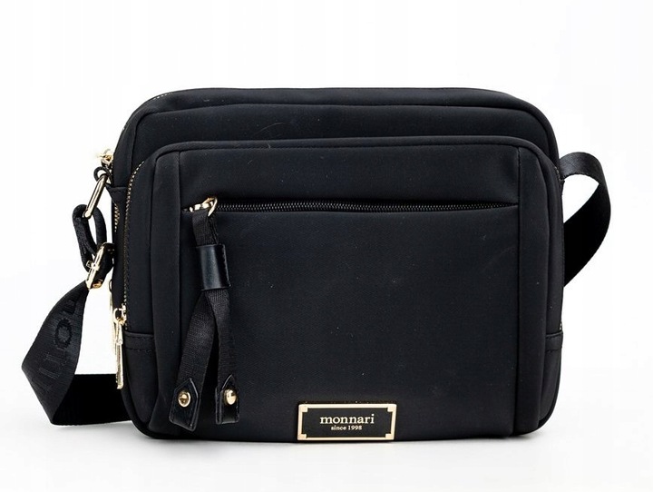 MONNARI Pojemna czarna torebka listonoszka Dwie komory Kieszonki Pasek
