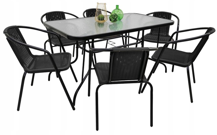 ZESTAW MEBLI OGRODOWYCH NA TARAS STÓŁ 120x70 +6x KRZESŁA LORETTO CZARNY MIX