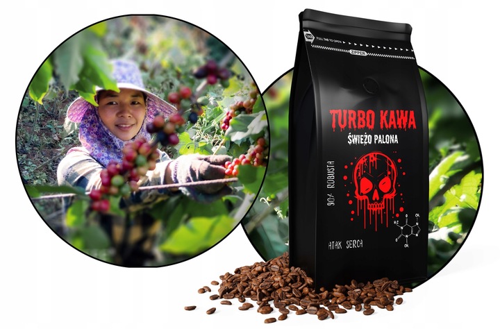 TURBO Kawa ziarnista Do ekspresu 1kg 90% Robusta 10% Arabica ATAK SERCA