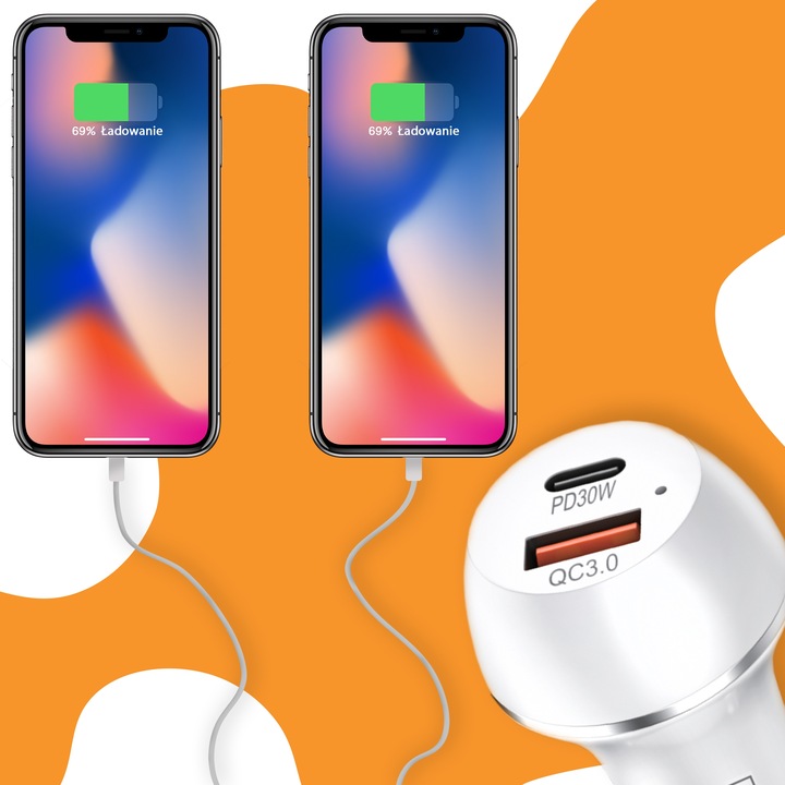 MOCNA SZYBKA 3x ŁADOWARKA SAMOCHODOWA 48W USB USB-C TYP-C PD 30W QC 3.0