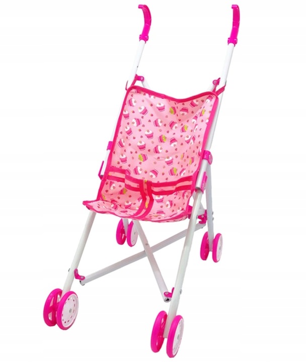 RÓŻOWY WÓZEK DLA LALEK MISIÓW SPACERÓWKA PARASOLKA SKŁADANY