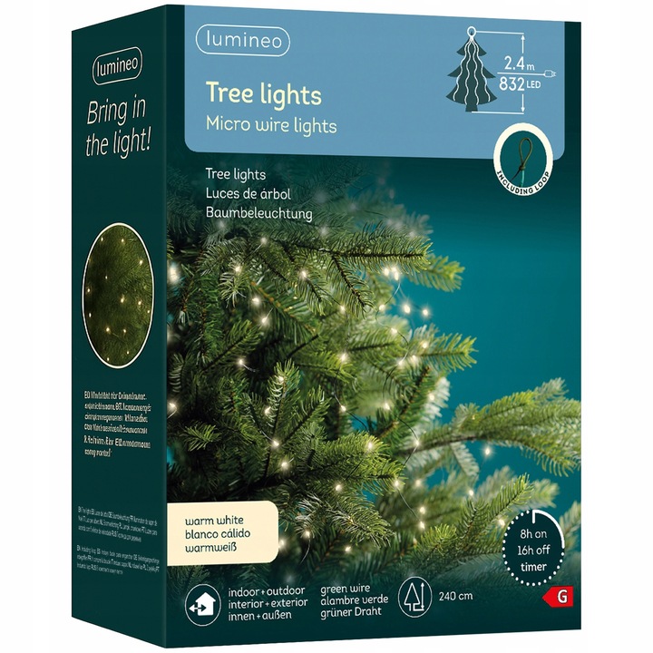 Lampki Choinkowe LED Ciepłe Białe Światełka Zewnętrzne 832 microLED 16x2,4m