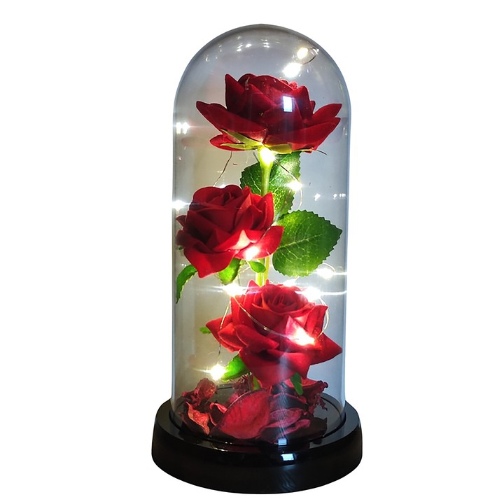 WIECZNA RÓŻA W SZKLE PREZENT NA WALENTYNKI ŚWIECĄCA LED BATERIE + PUDEŁKO