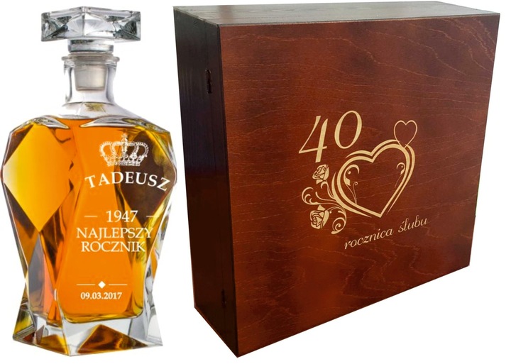 SKRZYNKA KARAFKA SZKLANKI DO WHISKY Z GRAWEREM URODZINY PREZENT