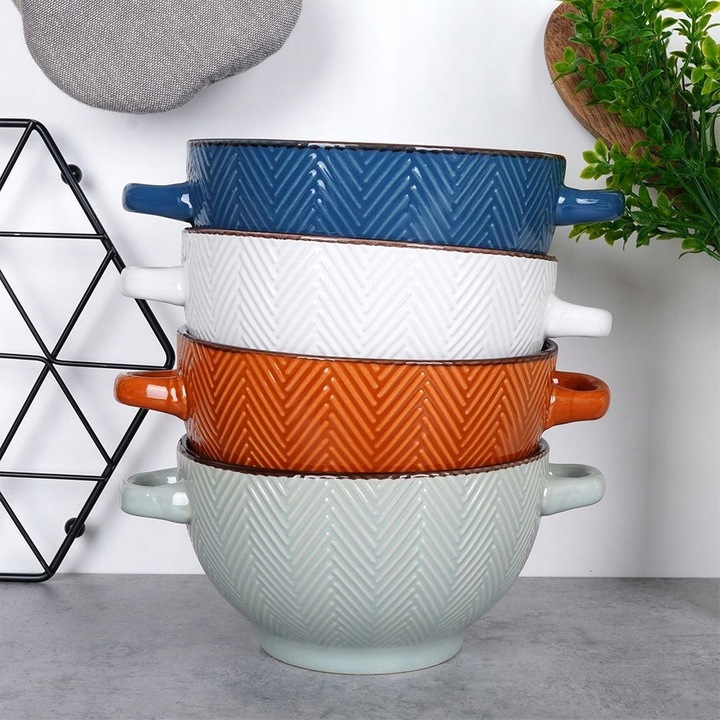 4x Miski BULIONÓWKI miseczki na zupę gulasz płatki z uszami uchwytami 620ml