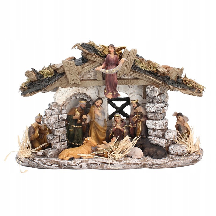 SZOPKA BOŻONARODZENIOWA KAMIENNA 30 CM Z OŚWIETLENIEM I FIGURAMI STAJENKA
