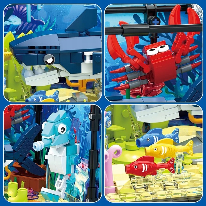 Zestaw klocków klocki AKWARIUM z żółwiem podświetlane LED ruchome elementy