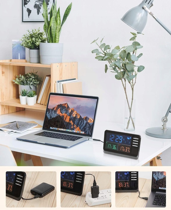 Bezprzewodowa Stacja Pogodowa Zegar Termometr Data