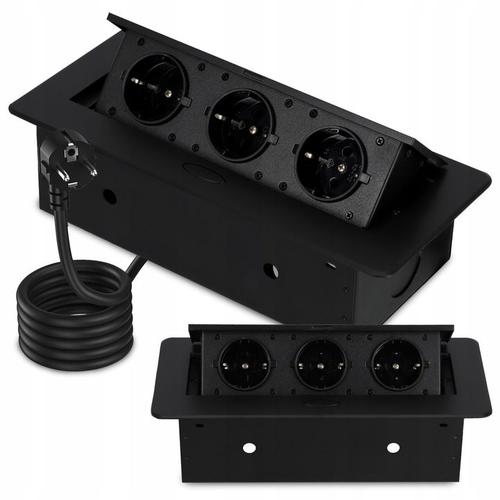 Gniazdo Nablatowe Chowane w Blat Kuchenny Potrójne Wpuszczane 3X 230V Biuro