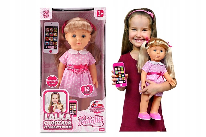 LALKA NATALIA CHODZĄCA ZE SMARTFONEM TABLET mówiąca po polsku MÓWI PL UCZY