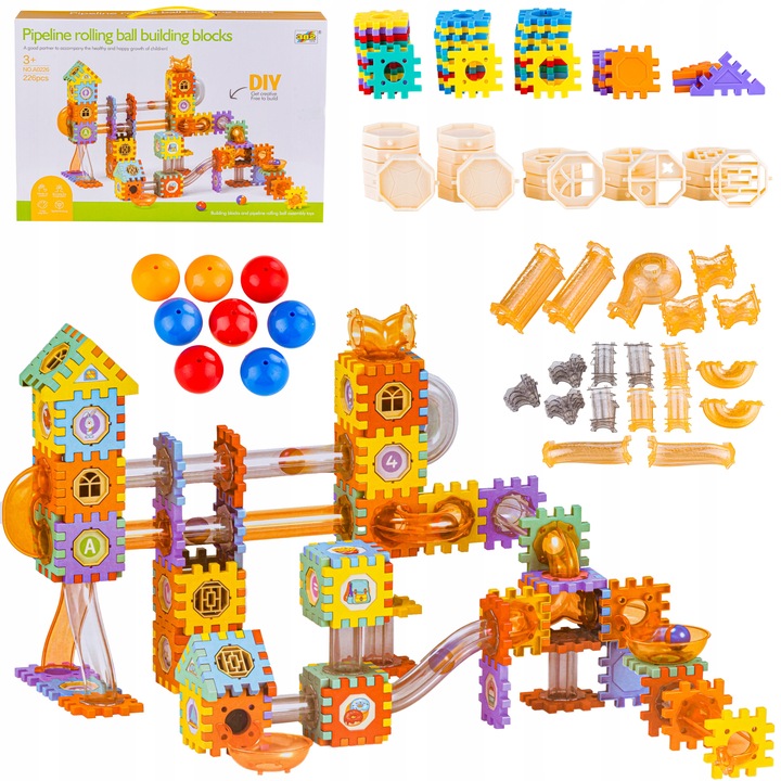 Klocki Wafle Konstrukcyjne Tor Kulkowy Kulodrom Dla Kulek Naklejki 226 Elem