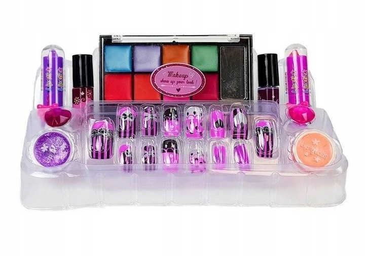 KUFEREK KOSMETYKÓW Zestaw do MAKIJAŻU I PAZNOKCI DLA DZIECI DOMOWE SPA