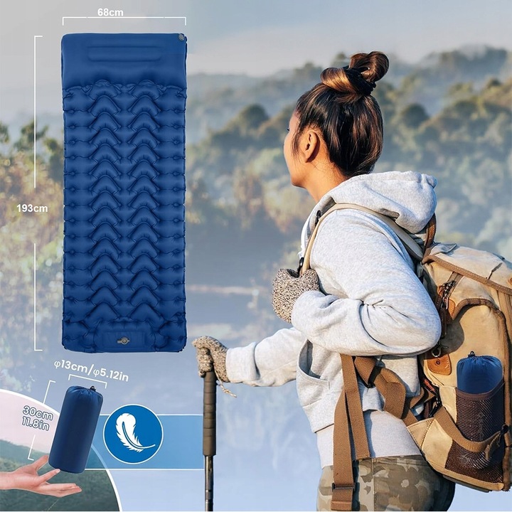 MATA SAMOPOMPUJĄCA MATERAC KARIMATA TURYSTYCZNA Z PODUSZKĄ NAMIOT KEMPINGU
