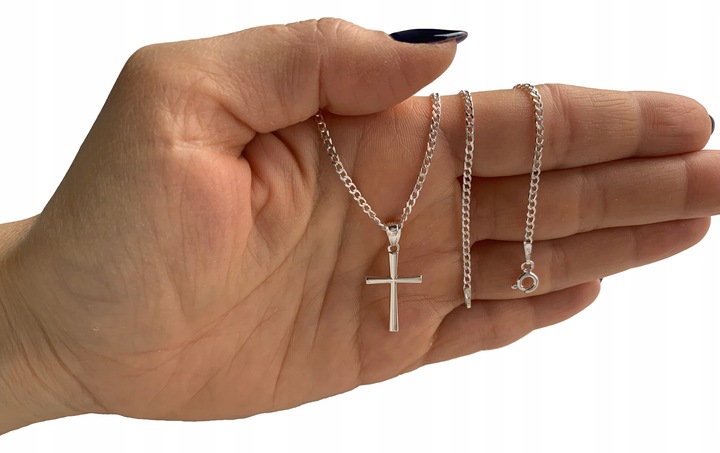 Srebrny zestaw komunijny łańcuszek krzyżyk 45cm dla chłopca na prezent 925