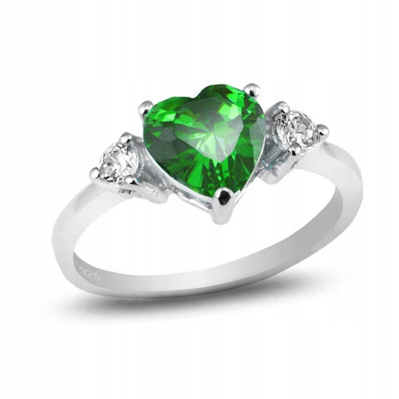 Srebrny Pierścionek Serduszko z Zieloną Cyrkonią