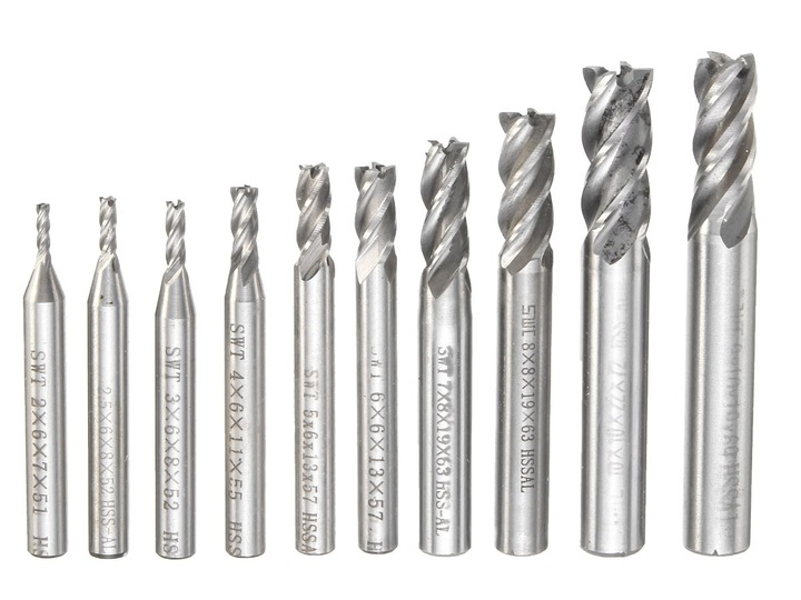FREZY PALCOWE HSS-AL 2-12mm 4 PIÓRA- ZESTAW 10szt.