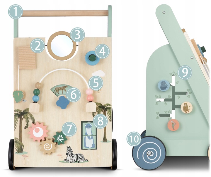 Drewniany chodzik dla dziecka pchacz sensoryczny jeździk do zabawy Nukido