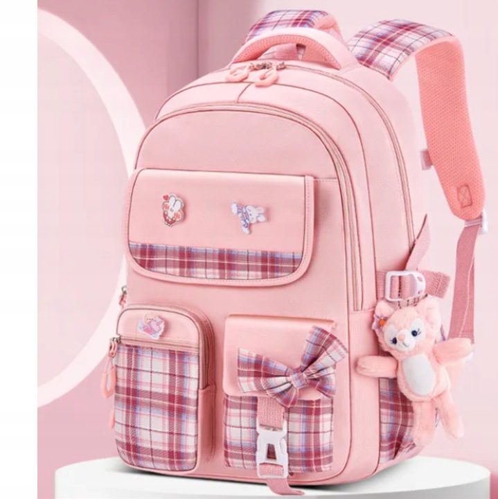 PLECAK SZKOLNY TORNISTER MŁODZIEŻ W KRATĘ POJEMNY DUŻY DO SZKOŁY KL. 1-3