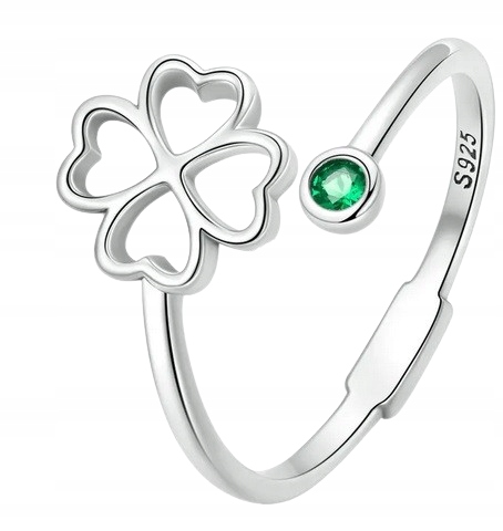 Pierścionek Koniczynka srebro regulowany s925 +pudełko