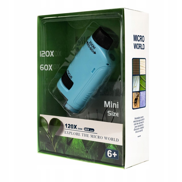 MIKROSKOP EDUKACYJNY KIESZONKOWY DLA DZIECI LABORATORIUM 120x 60x PRZENOŚNY