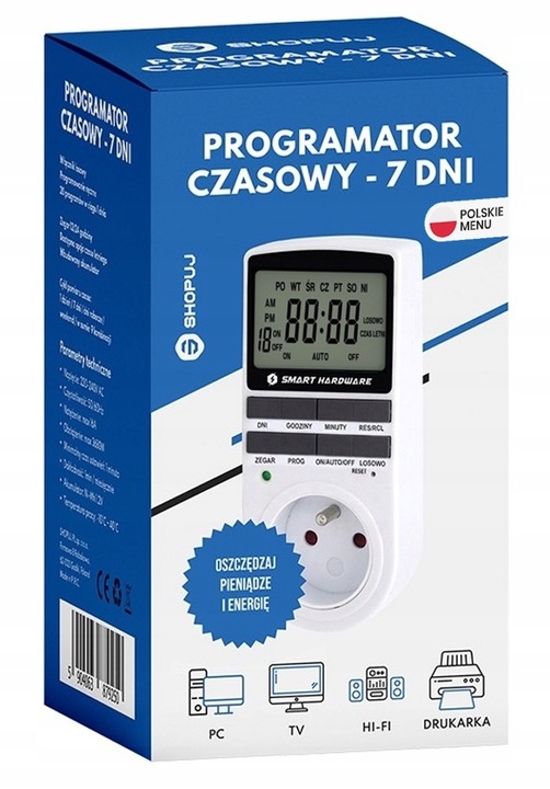 PROGRAMATOR CZASOWY WŁĄCZNIK WYŁĄCZNIK LCD CYFROWY HARMONOGRAM 7 DNI 10 UST