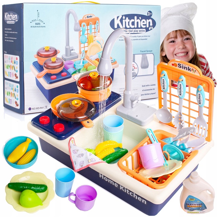 ZLEW ZLEWOZMYWAK kuchenka kuchnia dla dzieci palniki kran z wodą GARNKI