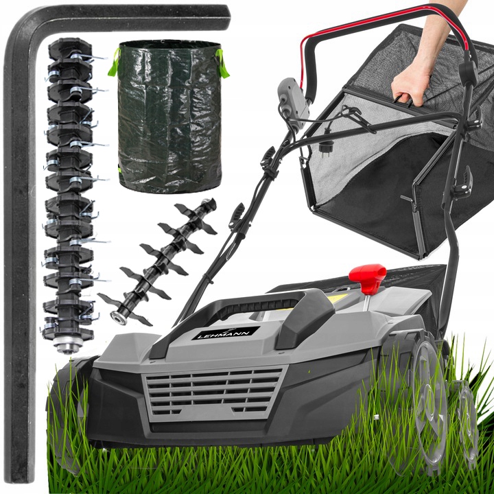 AERATOR WERTYKULATOR ELEKTRYCZNY LEHMANN DO TRAWY REGULACJA Z KOSZEM 2600W