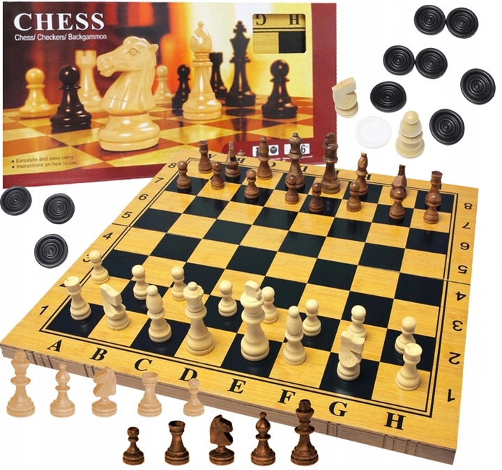 GRA W SZACHY WARCABY TRYKTRAK DUŻE DREWNIANE 3w1 PREZENT POD CHOINKĘ ŚWIĘTA