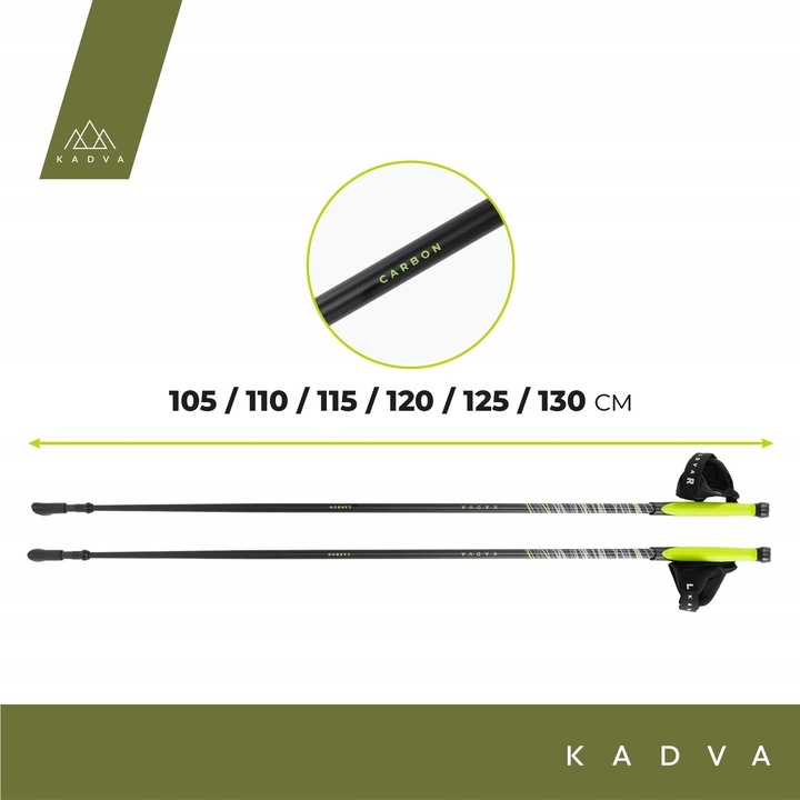 Kije nordic walking KADVA Raylan szary 125 cm Lekkie Karbon Włókno szklane