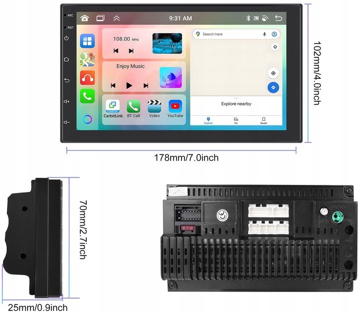 RADIO SAMOCHODOWE 2 DIN 4GB/64GB ANDROID AUTO CARPLAY ANDROID 13 RDS DSP 7"