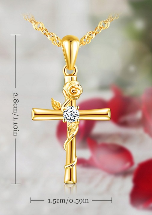 Srebrny łańcuszek naszyjnik komunia chrzest krzyżyk srebro pozłacane