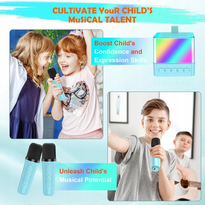 Maszyna do Karaoke dla Dzieci z Mikrofonem Bezprzewodowym| Bluetooth | LED
