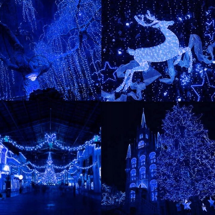 LAMPKI CHOINKOWE 300 LED STAŁE + FLASH ZEWNĘTRZNE ŚWIATEŁKA IP44 NIEBIESKIE