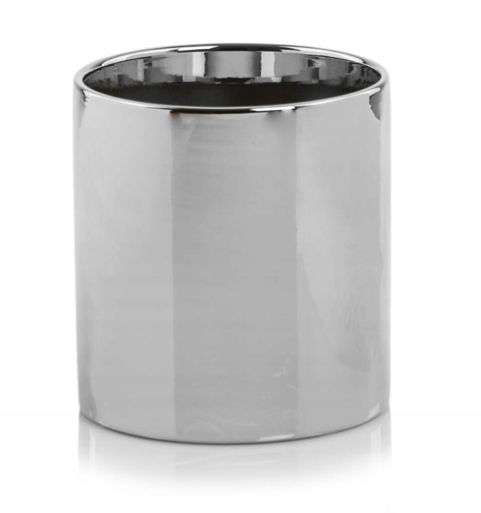 Doniczka Osłonka Ceramiczna Walec Srebrny Do Kwiatów i Kompozycji 15 cm