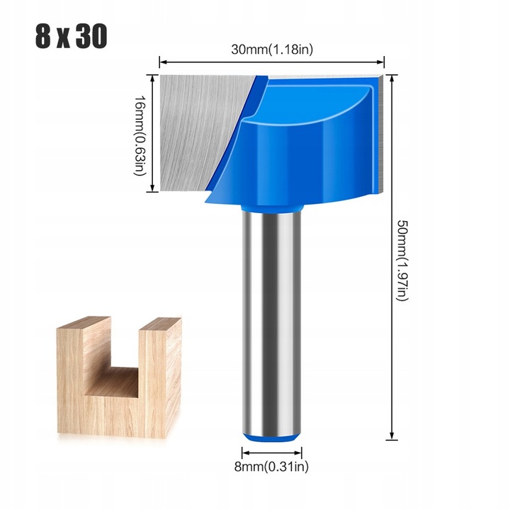 Frez do drewna planowania 30mm 16mm chwyt 8mm węgl